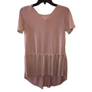 Mote Womens Small?? Pink Short Sleeve High Low Ruffle Tunic Babydoll Shirt Top
